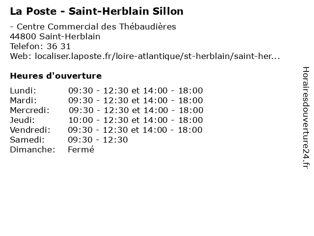 La Poste - Saint-Herblain Sillon à Saint-Herblain: adresse et heures d'ouverture