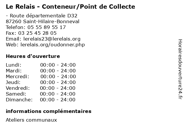 Le Relais - Conteneur/Point de Collecte à Saint-Hilaire-Bonneval: adresse et heures d'ouverture