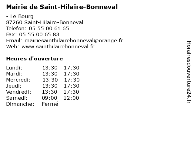 Mairie de Saint-Hilaire-Bonneval à Saint-Hilaire-Bonneval: adresse et heures d'ouverture
