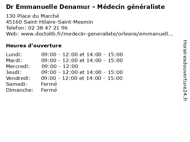 Dr Emmanuelle Denamur - Médecin généraliste à Saint-Hilaire-Saint-Mesmin: adresse et heures d'ouverture
