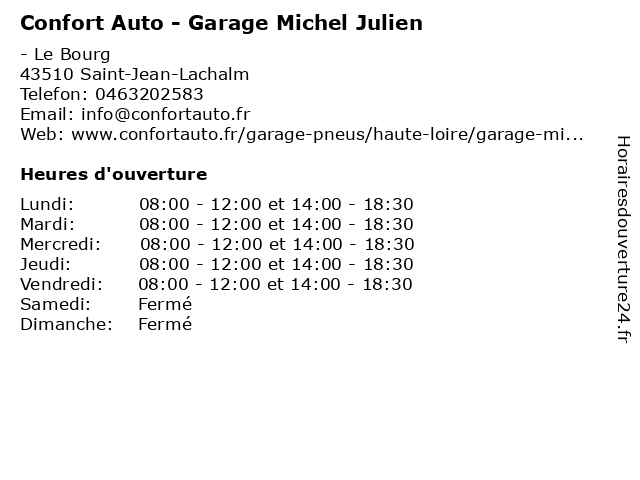 Confort Auto - Garage Michel Julien à Saint-Jean-Lachalm: adresse et heures d'ouverture
