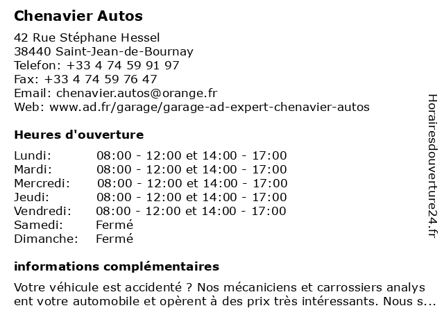 Garage AD Expert - Chenavier Autos à Saint-Jean-de-Bournay: adresse et heures d'ouverture