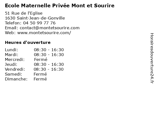 Ecole Maternelle Privée Mont et Sourire à Saint-Jean-de-Gonville: adresse et heures d'ouverture