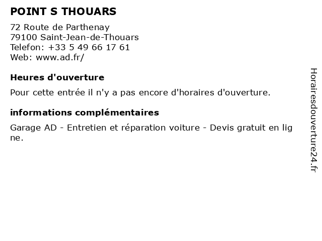 POINT S THOUARS à Saint-Jean-de-Thouars: adresse et heures d'ouverture
