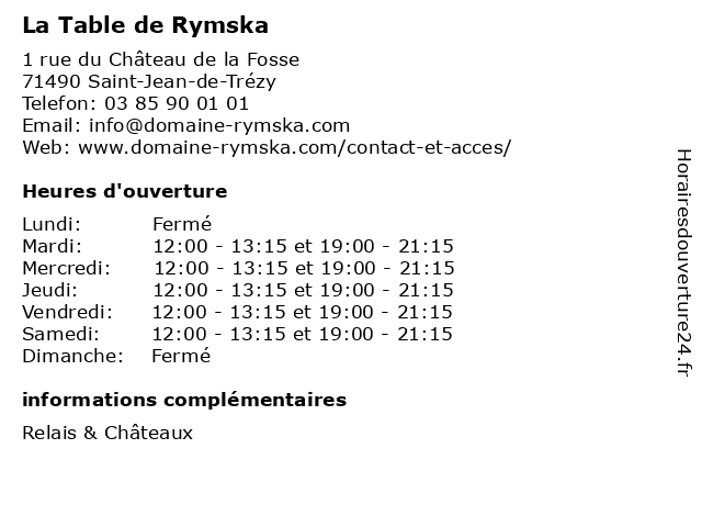 La Table de Rymska à Saint-Jean-de-Trézy: adresse et heures d'ouverture
