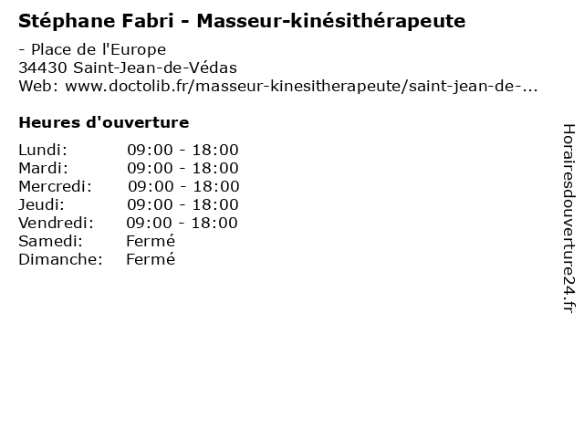 Stéphane Fabri - Masseur-kinésithérapeute à Saint-Jean-de-Védas: adresse et heures d'ouverture