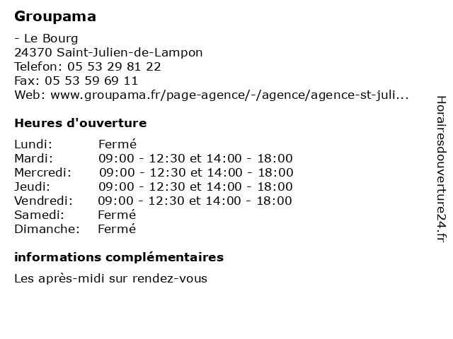 Groupama à Saint-Julien-de-Lampon: adresse et heures d'ouverture