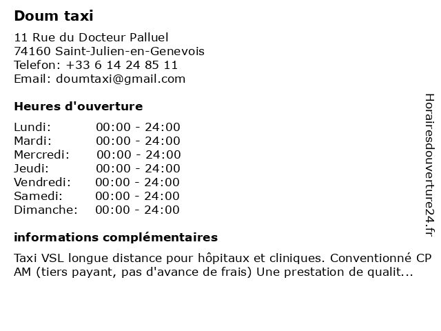 Doum taxi à Saint-Julien-en-Genevois: adresse et heures d'ouverture