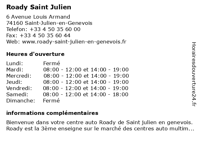 Roady Saint Julien à Saint-Julien-en-Genevois: adresse et heures d'ouverture