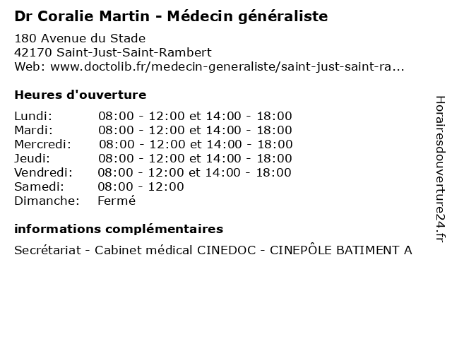 Dr Coralie Martin - Médecin généraliste à Saint-Just-Saint-Rambert: adresse et heures d'ouverture