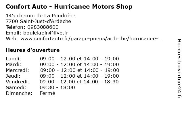 Confort Auto - Hurricanee Motors Shop à Saint-Just-d'Ardèche: adresse et heures d'ouverture