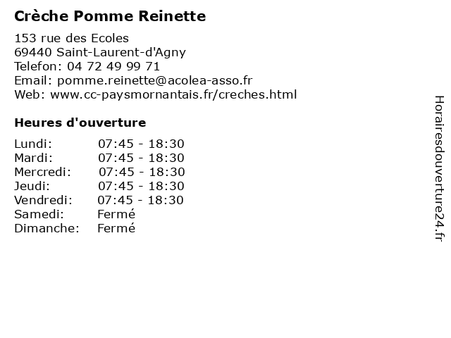 Crèche Pomme Reinette à Saint-Laurent-d'Agny: adresse et heures d'ouverture