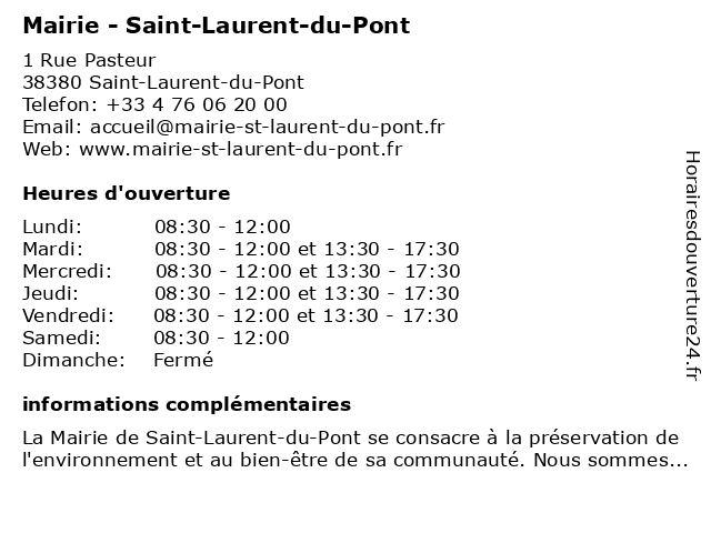 Mairie - Saint-Laurent-du-Pont à Saint-Laurent-du-Pont: adresse et heures d'ouverture