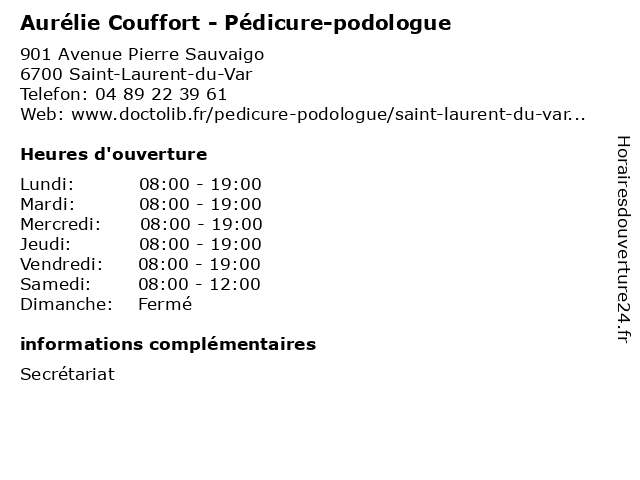 Aurélie Couffort - Pédicure-podologue à Saint-Laurent-du-Var: adresse et heures d'ouverture