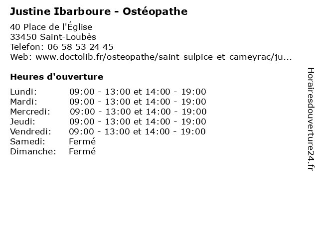 Justine Ibarboure - Ostéopathe à Saint-Loubès: adresse et heures d'ouverture
