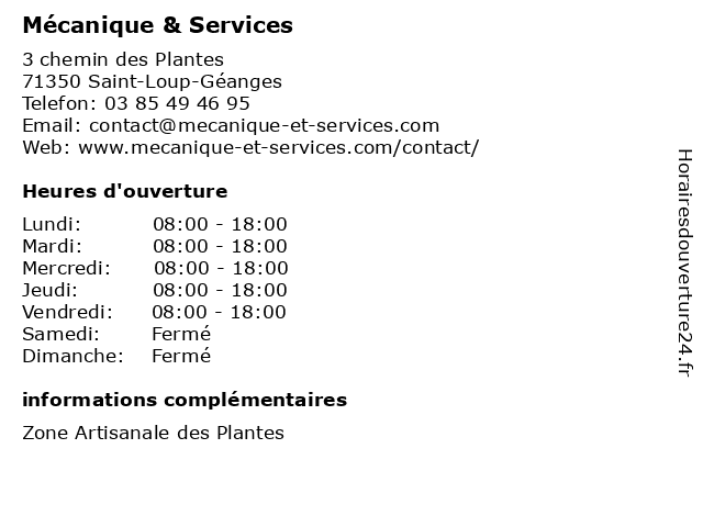 Mécanique & Services à Saint-Loup-Géanges: adresse et heures d'ouverture