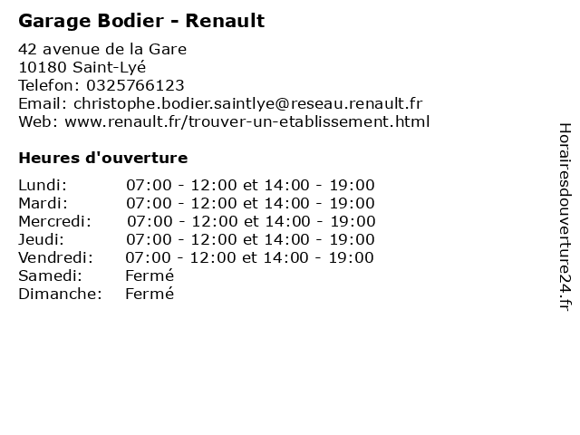 Garage Bodier - Renault à Saint-Lyé: adresse et heures d'ouverture