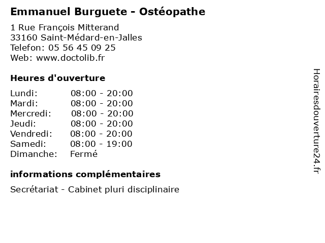 Emmanuel Burguete - Ostéopathe à Saint-Médard-en-Jalles: adresse et heures d'ouverture