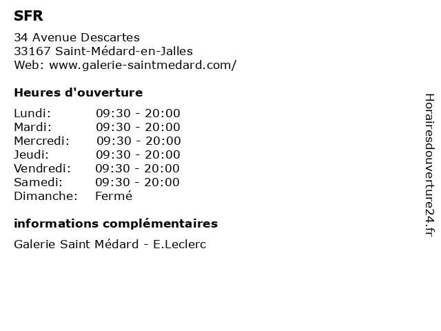 SFR à Saint-Médard-en-Jalles: adresse et heures d'ouverture