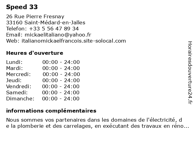 Speed 33 à Saint-Médard-en-Jalles: adresse et heures d'ouverture