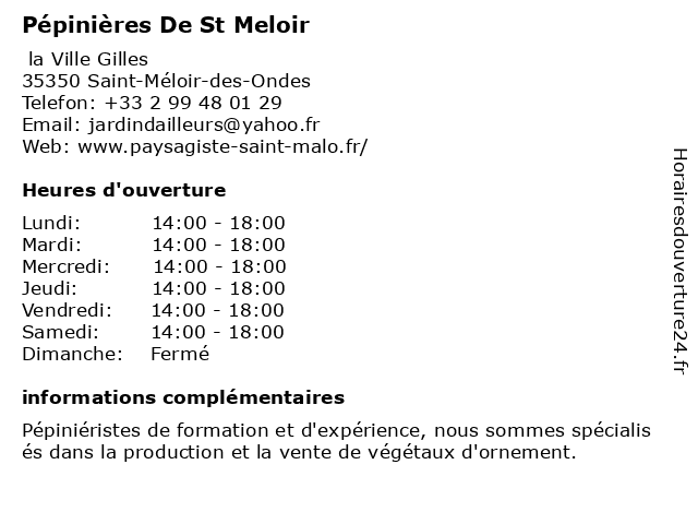 Pépinières De St Meloir à Saint-Méloir-des-Ondes: adresse et heures d'ouverture