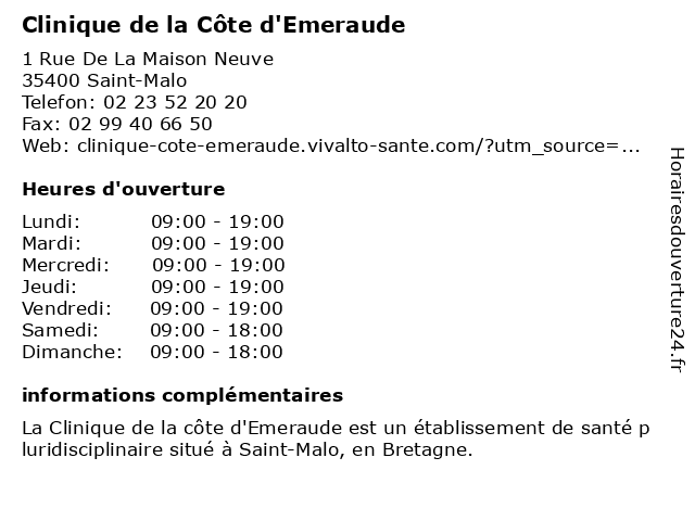 Clinique de la Côte d'Emeraude à Saint-Malo: adresse et heures d'ouverture