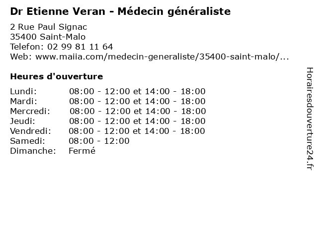 Dr Etienne Veran - Médecin généraliste à Saint-Malo: adresse et heures d'ouverture