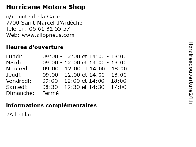 Hurricane Motors Shop à Saint-Marcel d'Ardèche: adresse et heures d'ouverture