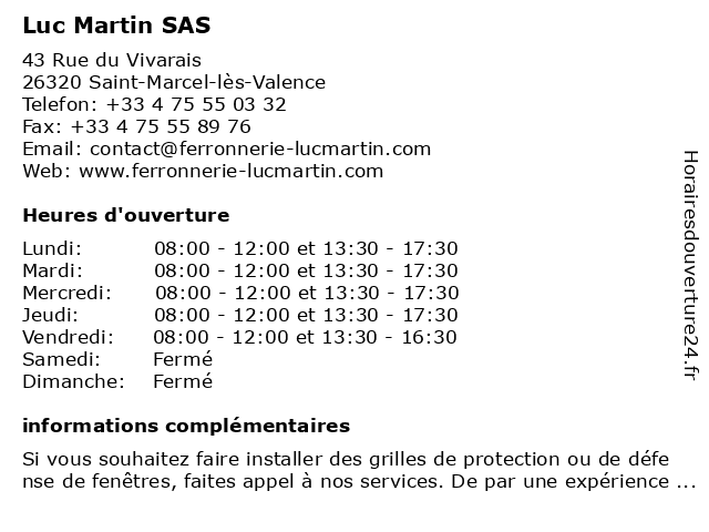 Luc Martin SAS à Saint-Marcel-lès-Valence: adresse et heures d'ouverture