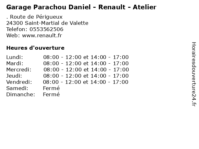 Garage Parachou Daniel - Renault - Atelier à Saint-Martial de Valette: adresse et heures d'ouverture