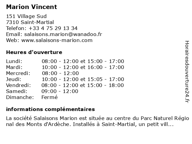 Marion Vincent à Saint-Martial: adresse et heures d'ouverture