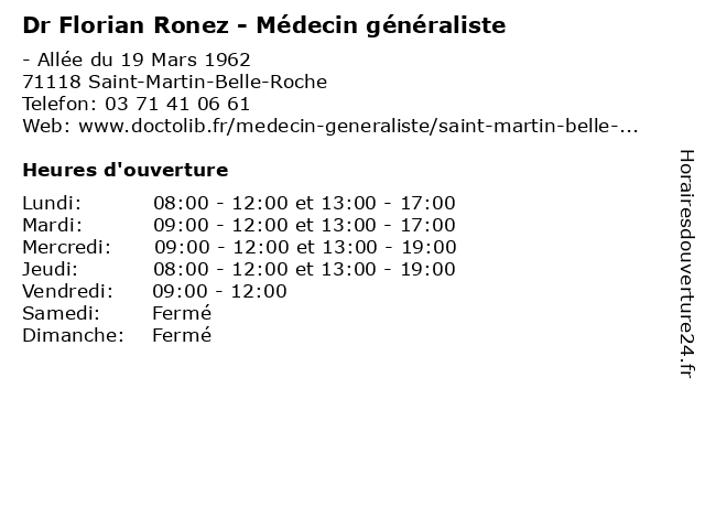 Dr Florian Ronez - Médecin généraliste à Saint-Martin-Belle-Roche: adresse et heures d'ouverture