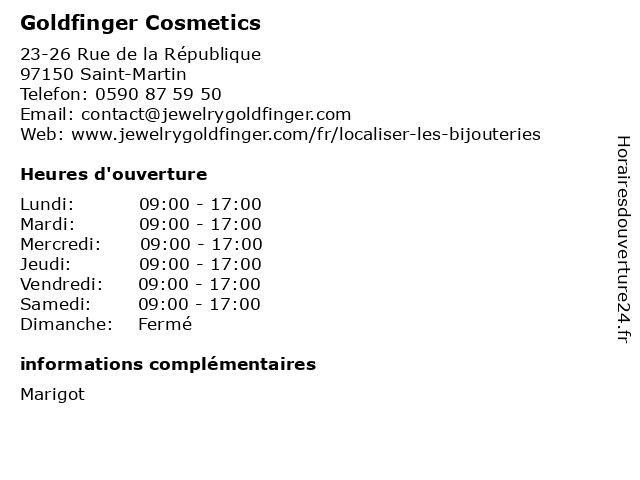 Goldfinger Cosmetics à Saint-Martin: adresse et heures d'ouverture