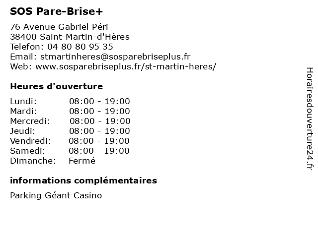 SOS Pare-Brise+ à Saint-Martin-d'Hères: adresse et heures d'ouverture