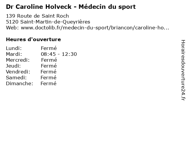 Dr Caroline Holveck - Médecin du sport à Saint-Martin-de-Queyrières: adresse et heures d'ouverture