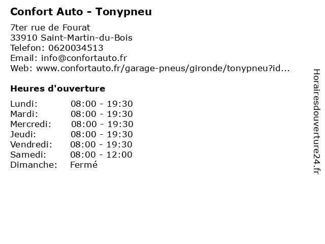 Confort Auto - Tonypneu à Saint-Martin-du-Bois: adresse et heures d'ouverture
