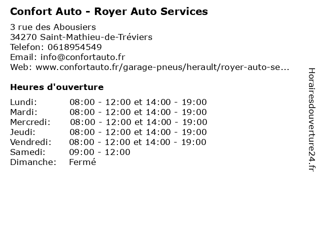 Confort Auto - Royer Auto Services à Saint-Mathieu-de-Tréviers: adresse et heures d'ouverture