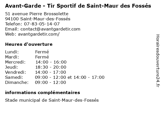 Avant-Garde - Tir Sportif de Saint-Maur des Fossés à Saint-Maur-des-Fossés: adresse et heures d'ouverture