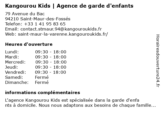 Kangourou Kids | Agence de garde d'enfants à Saint-Maur-des-Fossés: adresse et heures d'ouverture