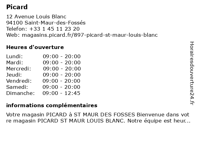 á… Picard Horaires D Ouverture 12 Avenue Louis Blanc A Saint Maur Des Fosses