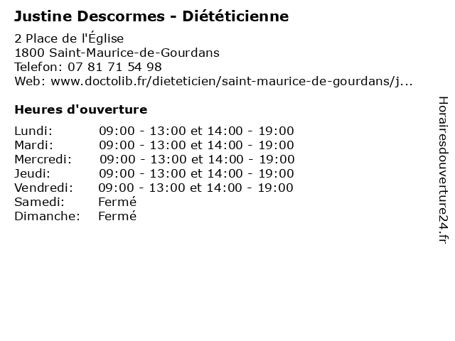 Justine Descormes - Diététicienne à Saint-Maurice-de-Gourdans: adresse et heures d'ouverture