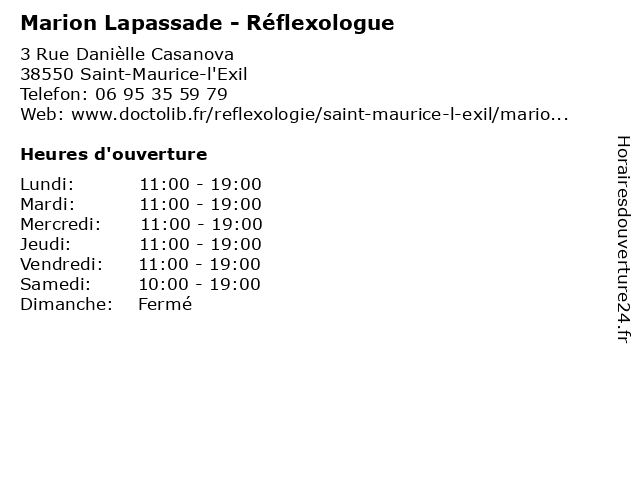 Marion Lapassade - Réflexologue à Saint-Maurice-l'Exil: adresse et heures d'ouverture