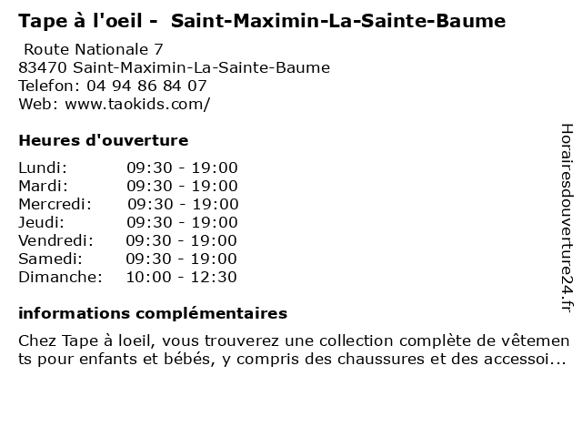 ᐅ Horaires D Ouverture Tape A L œil Route Nationale 7 A Saint Maximin La Sainte Baume