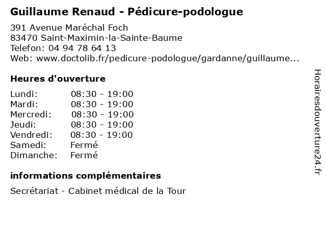 Guillaume Renaud - Pédicure-podologue à Saint-Maximin-la-Sainte-Baume: adresse et heures d'ouverture