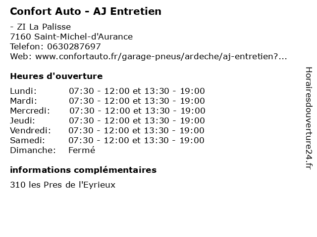 Confort Auto - AJ Entretien à Saint-Michel-d'Aurance: adresse et heures d'ouverture