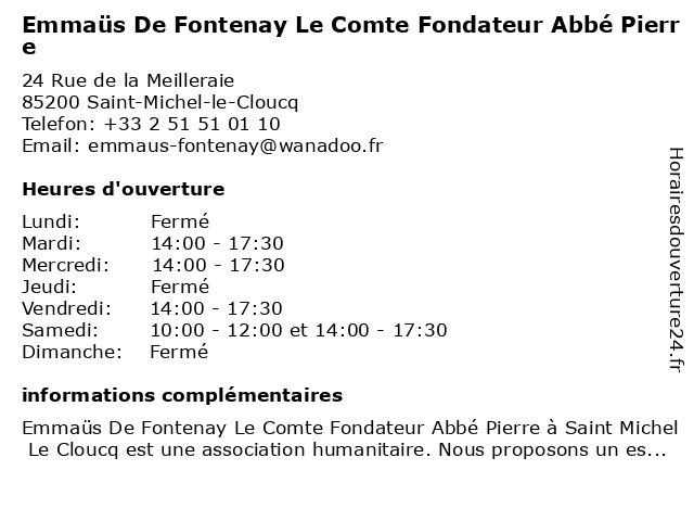 Emmaus Saint Michel Le Cloucq Horaire Douverture