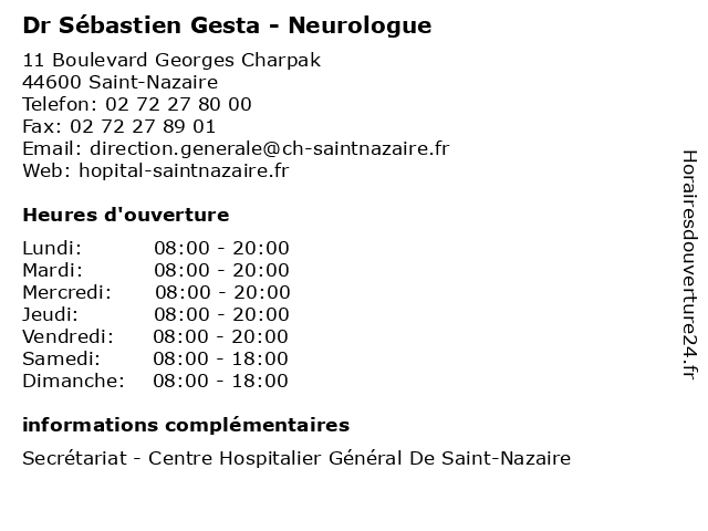 Dr Sébastien Gesta - Neurologue à Saint-Nazaire: adresse et heures d'ouverture