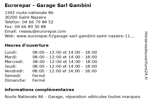 Eurorepar - Garage Sarl Gambini à Saint-Nazaire: adresse et heures d'ouverture