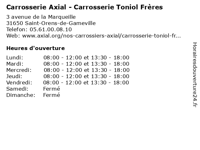 Carrosserie Axial - Carrosserie Toniol Frères à Saint-Orens-de-Gameville: adresse et heures d'ouverture