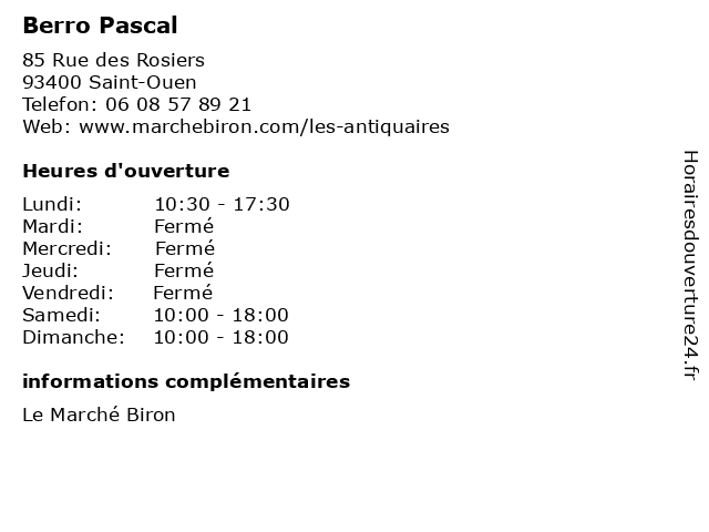 Berro Pascal à Saint-Ouen: adresse et heures d'ouverture